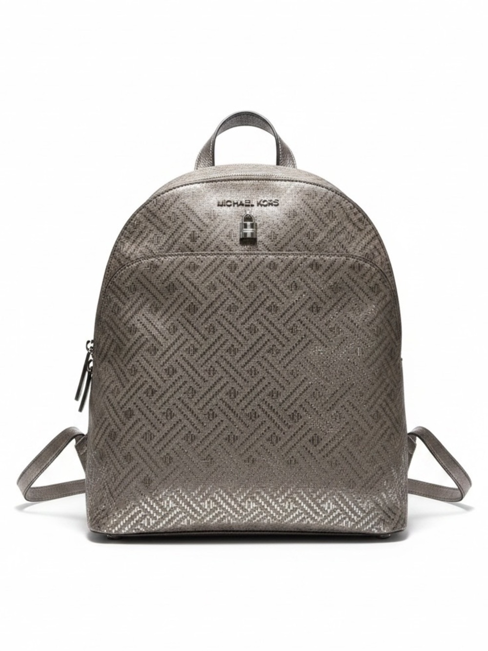 MICHAEL KORS Adele Leather Suede Metallic Silver Backpack Bag Zip Pockets Tote